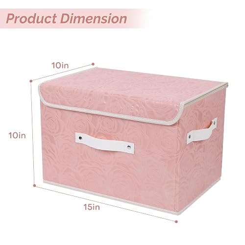 Lucky Monet Cute Storage Bin Boxes with Lids Washable Decorative Storage Boxes Pink Lidded Storage Baskets Collapsible Fabric Box Cubes with PU Leather Handles for Shelf Closet, 1 Pack Pink, Large thumbnail 3