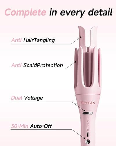3 in 1 Automatic Curling Iron, Hair Curlers with 3 Curling Barrels (1" - 1.25" - 1.5"), Rotating Curling Iron with 3 Temp, 2-Way Rotation, 10S Fast Heating, Anti-Scald, Dual Voltage, Pink thumbnail 7