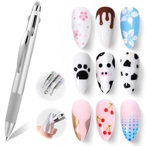 Beetles Nail Dotting Pen 4-in-1 Manicure Art Tools in Ballpoint Design with Size Marking and Pressing Head Double-end Nail Dotting Tool, Pefect for Dottings Painting Gems Chrome Powder DIY and Salon - Image 1