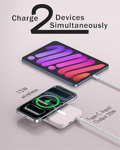 podoru for Magsafe Battery Pack, 5000mAh Magnetic PowerBank with Type-C Cable 20W PD Fast Charging Lighting Input Wireless Charger for iPhone 17/16/15/14/13/12/ All Series-Light Pink thumbnail 6