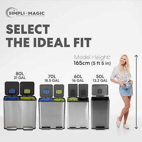 Simpli-Magic 13.2 Gallon (50L) Step Trash Can – Kitchen Garbage Can with Slow-Close Lid – Odor Control, Hands-Free, Easy to Clean, Brushed Stainless Steel thumbnail 4