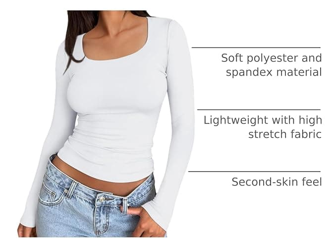 Trendy Queen Womens Long Sleeve Shirts Crop Tops Fall Fashion 2025 Square Neck Going Out Basics Tees Y2k Clothes thumbnail 3