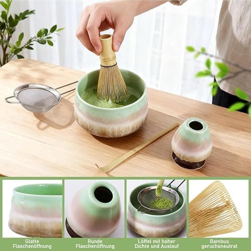 5-teiliges Matcha-Set,Matcha-Tee-Set, Matcha-Besen-Set – Perfekt für Einsteiger. Stylisches Matcha-Set mit Matcha-Besen, Matcha-Filtersieb und Matcha-Schale. Neue Farbgestaltung 2025. thumbnail 5