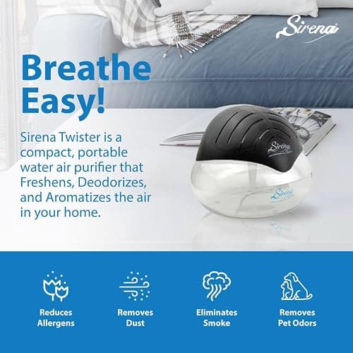 Sirena Twister Air Purifier (Black) - Water Filter Air Washer For Home and Office - Essential Oil Aroma Diffuser With LED Night light - Small Air Cleaner For Smoke and Pets thumbnail 5