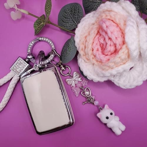 Safe Zone Playpen Cute Cat Keychain, Fuzzy Kitty Decor Gift for Cat Lovers, Heart Bow Pendant, Women Girls Kawaii Bag Charm - Fuzzy White Cat thumbnail 4