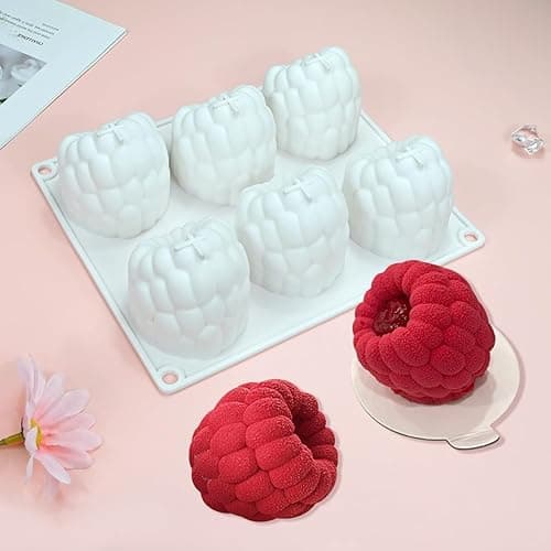 mostsom Silikon-Dessertform, 6 Mulden, Himbeer-Muster, Schokoladen-Mousse-Kuchenform, flexible Backform für Süßigkeiten, Gelee, Eiswürfel (B_ Himbeere) thumbnail 8