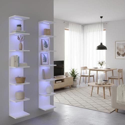 AskTag 7 Tier Wall Shelves with RGB Light, Lack Wall Shelf Unit, Vertical Shelf with Remonte Control,White Shelves thumbnail 6