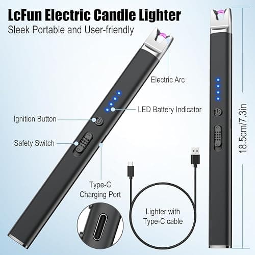 LcFun 2 Pack Black Candle Lighter Electric USB Rechargeable Plasma Arc Lighter with Safety Lock, Windproof Flameless Long Lighters for Candle, Grill, BBQ, Camping, Gas Stoves thumbnail 2