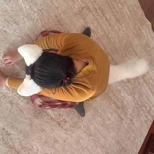 Movable Furry Tail Costume Accessories, Real Fur, Halloween Party Cosplay Dress (White) thumbnail 2