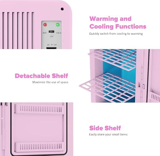 Mini Fridge 22Liter/ 30 Cans, AC+12V DC Cooler & Warmer Portable Mini Fridge for Bedrooms with Adjustable Shelves, Small Fridges for Car, Home Office, Travel, Cosmetics, Drinks (Pink) thumbnail 8