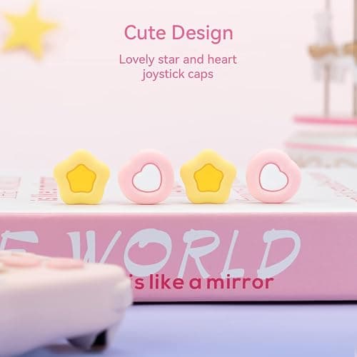 GeekShare Cute Silicone Joy Con Thumb Grip Caps, Joystick Cover Compatible with Switch/OLED/Switch Lite,4PCS - Cream Heart thumbnail 2