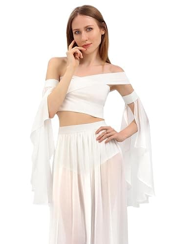 KUOIN Women's Long Tulle Sleeves Goth Detachable Chiffon Gloves for Wedding Party Renaissance Costume Accessories - White-elastic thumbnail 3