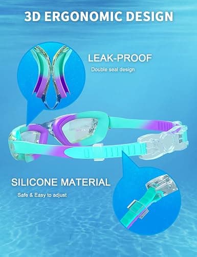 Hurdilen Kids Swim Goggles, Swimming Goggles for Kids with Nose Clip, Earplugs, Nose Bridge for Age 3-15 thumbnail 3