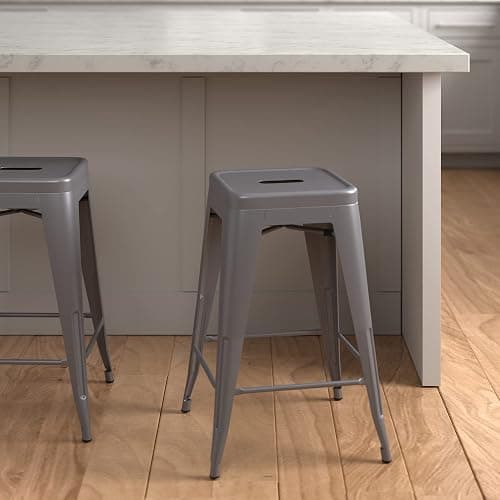 Amazon Basics Metal Bar Stools, 24-Inch, Easy Assembly, Dark Grey, Set of 4 thumbnail 2