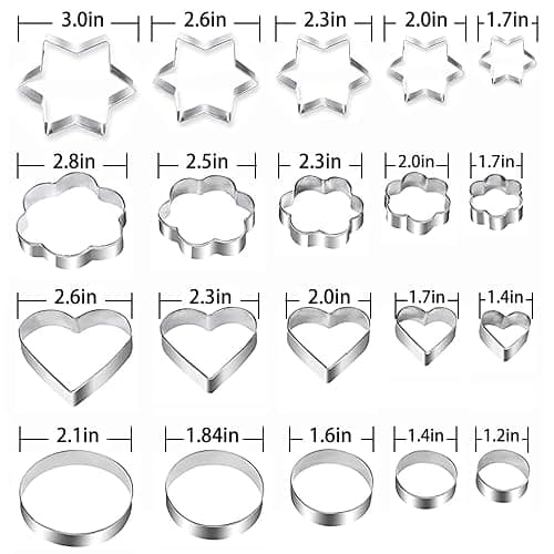 Metal Cookie Cutters Set - Star Cookie Cutter Stainless Steel Round Biscuit Cutter Heart Small Star Cookie Cutters Mini Flower Molds Cutter for Baking (20 Round Heart Flower Star Cookie Cutters) thumbnail 4