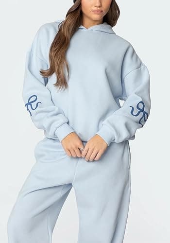 Pivanzore Polka Dot Sweat Set for Women Two Piece Bow Print Tracksuit Long Sleeve Hoodie Wide Leg Sweatpants 2 Piece Outfits thumbnail 4