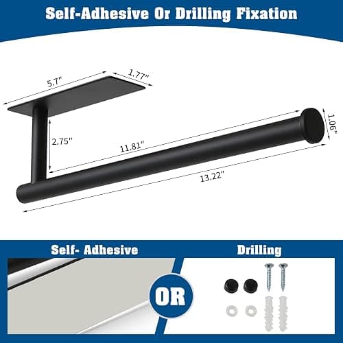 theaoo Paper Towel Holder - Under Cabinet Paper Towel Holder for Kitchen, Adhesive Paper Towel Roll Rack for Bathroom Towel, Wall Mounted Matte Black Paper Towel Rack, SUS304 Stainless Steel thumbnail 3