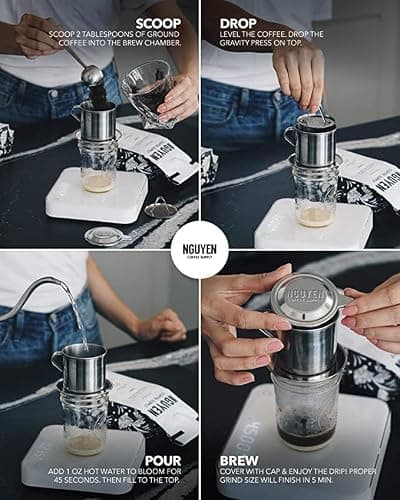 Nguyen Coffee Supply - Original Phin Filter: Stainless Steel 4oz Chamber 3.25 inch plate Diameter, Perfect Cup of Phin Drip Coffee in 5 minutes [4 oz] thumbnail 6