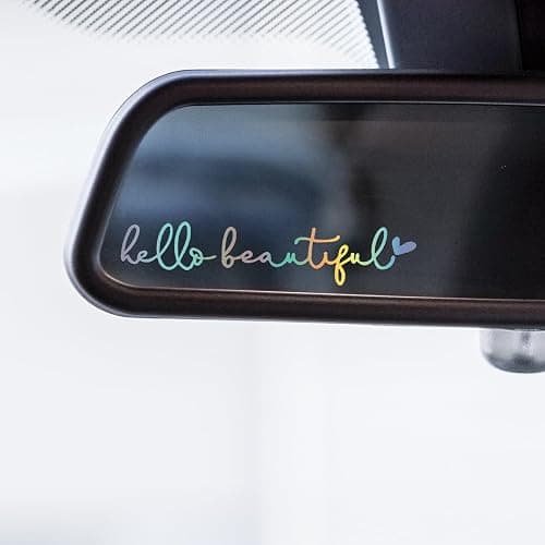4X Hello Beautiful Rearview Mirror Decals, Vinyl Car Mirror Decals, Car Decals for Women, Laser Rear View Mirror Decal, Rearview Mirror Sticker, Car Window Stickers and Decals, Vanity Mirror Stickers - Image 1