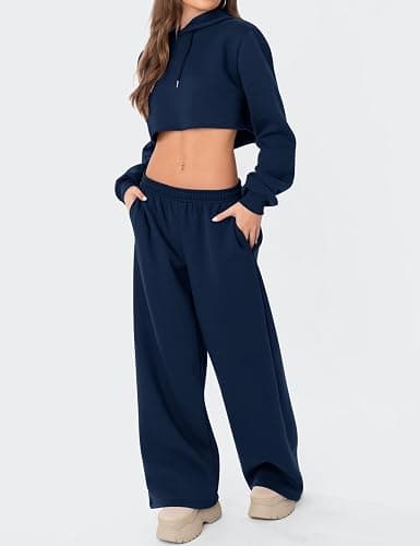 LOMON Wide Leg Sweatpants Women Fleece Sweat Pants Fall Clothes 2025 Teen Girl Baggy Jogger Sweatpant with Pockets thumbnail 5