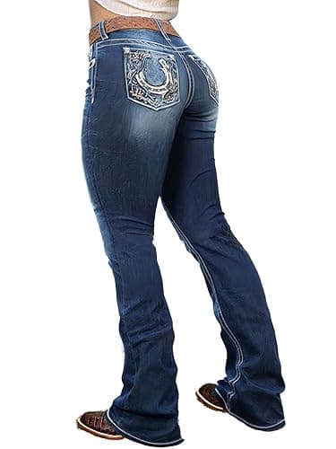 Flamingals Boot Cut Jeans for Women Stretchy Trendy Embroidered Tummy Control Butt Lifting Flare Denim Jeans - Image 1
