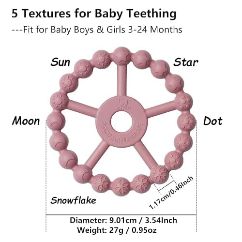 3 Pack Ring Teether Baby Infant Toys, Baby Essentials, Silicone Teething Ring Toys for Babies 0-6 Months, Seposeve Toddler Teethers 6-12 Months 12-24 Months, Infant Teething Relief, Purple Pink White thumbnail 3