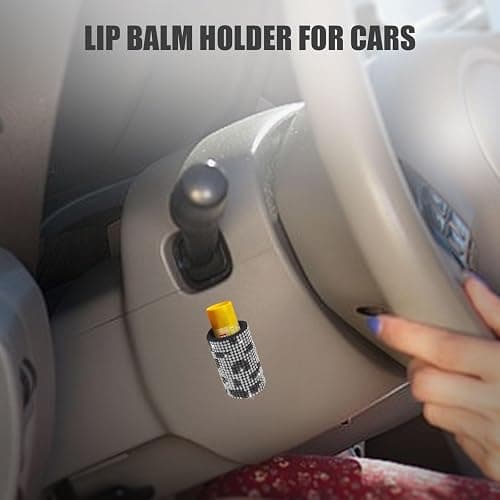 xbrtaia Upright Car Chapstick Holder, Bling Insulating Lip Balm Holder,Rhinestone Car Accessories for Women Interior ,Suitable for Most Vehicles. (Cow) thumbnail 2