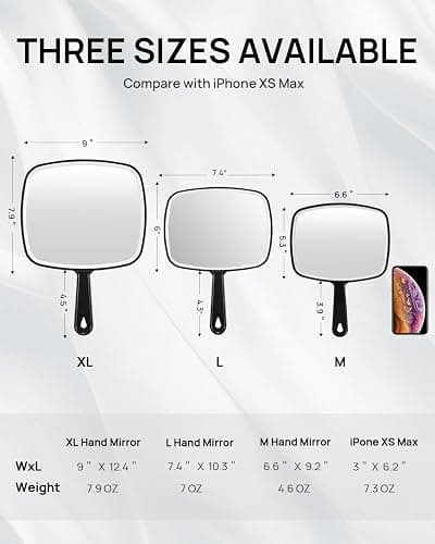 OMIRO Hand Mirror, Black Handheld Mirror with Handle for Makeup, Hairdressing (6.3" W x 9.6" L) thumbnail 3