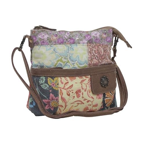 Myra Bag Patchwork Purse - Canvas Purse for Women with Real Leather Strap, Fabric Patchwork Bag for Casual Wear, Boho Style thumbnail 3