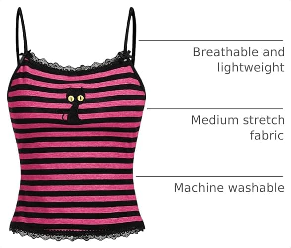 Floerns Women's Sleeveless Cat Embroidery Striped Scoop Neck Contrast Lace Cami Tops thumbnail 4