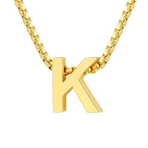 VULETO Initial A-Z Letter Necklace Gifts for Boys Men, Stainless Steel Letter Pendant Christmas Stocking Stuffers Birthday Jewelry Gifts Ideas for Teens Teenage Kids Him - Image 1