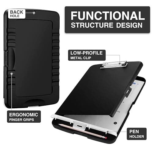 Sooez Clipboard with Storage, Clip Board 8.5 x 11 with Pen Holder, Plastic Organization Case Box for Letter Legal A4 Size Paper, Low Profile Clip, Nurses Teachers Must Haves, School & Office Supplies thumbnail 3