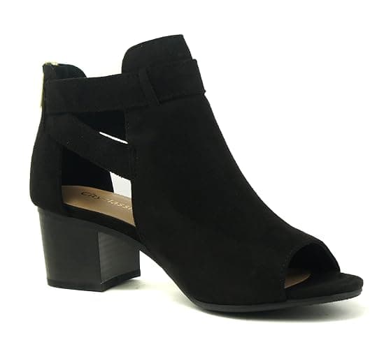 CITYCLASSIFIED Invest ~ Women's Cutout Side Strap Mid Black Chunky Heel Fashion Ankle Bootie thumbnail 4