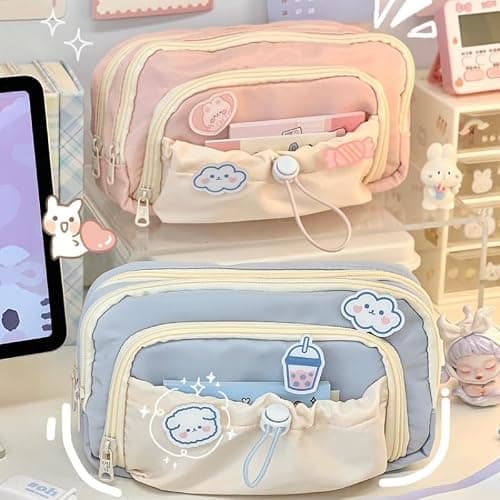 irLocy Cute Aesthetic Pencil Case Kawaii Pencil Case with Kawaii Pins Large Pencil Pouch Holder Preppy Supplies (pink) thumbnail 4