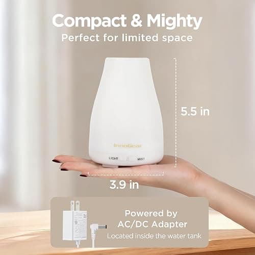 InnoGear Essential Oil Diffuser, Ultrasonic Diffusers for Home Aromatherapy Humidifier for Bedroom Room 7 Colors LED 2 Mist Mode Auto Off, Basic White thumbnail 2