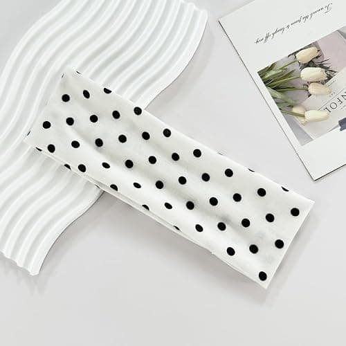 2Pcs Polka Dot Headband Black White Headbands Elastic Polka Dots Hair Accessories Non Slip Fashion Head Bands Vintage Design Sports Yoga Workout Wide Headbands Cute Hair Styling Decorations for Women thumbnail 4