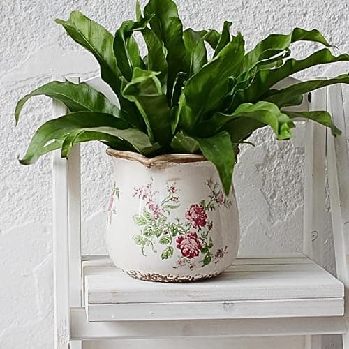 Xiaan Jiaju Shabby Chic Flower Pot, 6.11 Inch Ceramic Planter with Drainage for Indoor Plants, Vintage Ceramic Vase, Country Chic Spring Garden Home Decor, Pink Rose Floral thumbnail 8