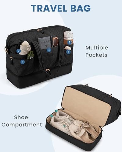 LOVEVOOK Travel Duffle Bag, Lightweight Weekender Bags for Women with Shoe Compartment, 40L Puffer Gym Bag Personal Item Travel Bag, Overnight Bags and Hospital Bag for Labor and Delivery, Black thumbnail 9