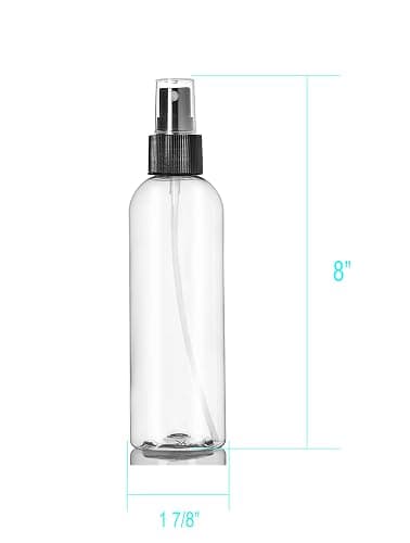 ljdeals 8 oz Clear Plastic Spray Bottles, Black Fine Mist Sprayer, Refillable Empty Bottles for Essential oils, Perfumes, Travel. Pack of 2, Made in USA thumbnail 3