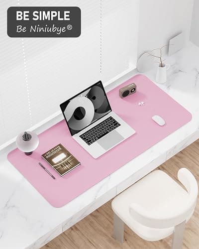 Niniubye Desk Pad, 23.6" x 13.8" PU Leather Non-Slip Desk Mat Large Mouse Pad for Desktop, Waterproof Laptop Computer Writing Mat for Office, Home, Work, Gaming, Pink thumbnail 7