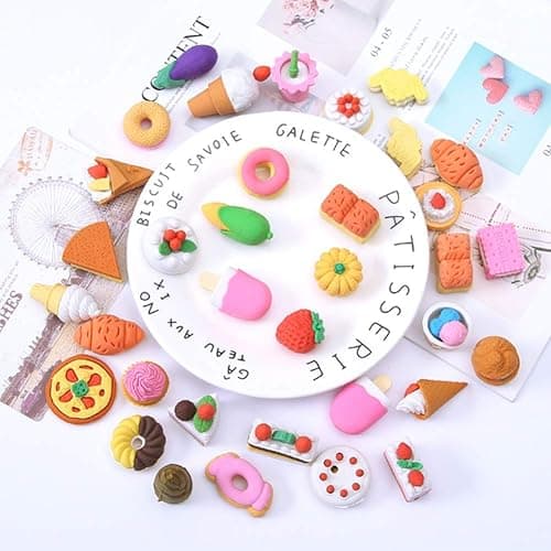 Cllayees 72 Pcs Assorted Food Pencil Erasers Toy Set, Cake Dessert Fruit Puzzle Erasers Toys for Kids Reward Party Favors (Food) thumbnail 2