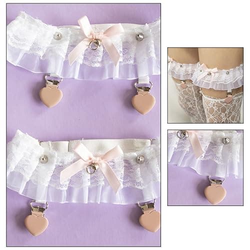 Outanaya Lolita Strumpfbänder mit Herzförmigen Clips aus Spitze und Metall Elastische Garters für Damen zur Kostümdekoration und Formellen Anlässen 1 Paar Weiß thumbnail 8
