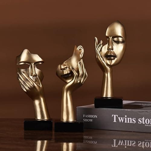 oliruim 3 PCS Thinker Small Statue, Golden Black Abstract Art Sculpture Modern Home Decora Shelf Decor Knick Knacks Desktop Decor Christmas Tv Stand Decor New Year Gift (3 PCS Gold) - 3 Pcs Gold thumbnail 2