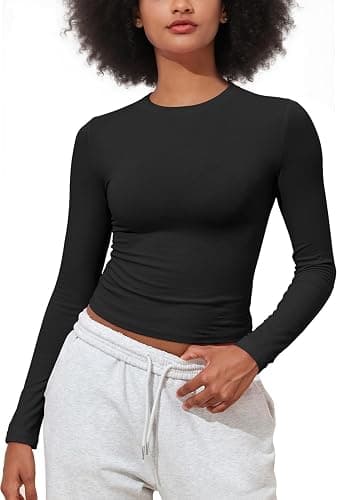 PrettyGuide Women's Cotton Jersey Long Sleeve Shirts Tight Fit Crewneck Crop Tops Basic Fall Going Out Y2K Tops - Image 1