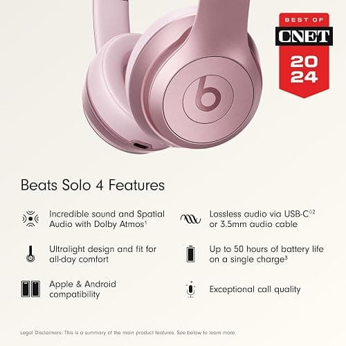 Beats Solo 4 - Wireless On-Ear Bluetooth Headphones, Up to 50-Hour Battery Life, Ultra-Lightweight Comfort, Powerful and Balanced Sound, Apple & Android Compatible - Metallic Pink thumbnail 2