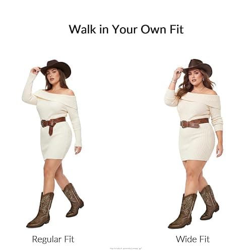 mysoft Cowboy Boots for Women-Mid Calf Chunky Heel Cowgirl Boots | Pointed-toe western boots with pull-on closure; calf width available. Perfect for country style and daily wear thumbnail 4