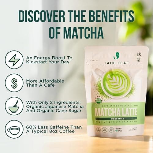 Jade Leaf Matcha Organic Café Style Sweetened Matcha Latte Premium Barista Crafted Mix - Original - Authentically Japanese (5.3 Ounce Pouch) thumbnail 4