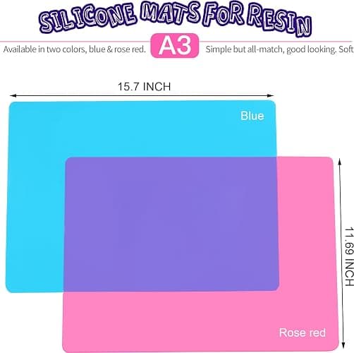 LEOBRO Silicone Mat for Resin Molds, 2 PCS 15.7" x 11.7" Playdough Mat, Silicone Mats for Crafts, Jewelry Resin Molds Mats, for Resin, Clay, Paint, Blue & Rose Red thumbnail 2