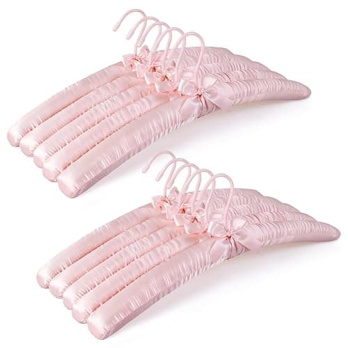 TOPIA HANGER Satin Padded Hangers for Women Clothing 17-inch 10 Pack Pink | Thick Foam Padded No Shoulder Bump, 360° Swivel Hook, Non-Slip Cushioned Hangers for Sweaters, Silk Dress, Wedding Dress - Image 1