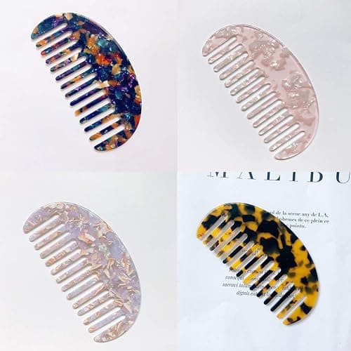 Cherjoury Wide Tooth Hair Comb Marble Acetate Anti-Static Detangling Hairbrush Jade White thumbnail 4